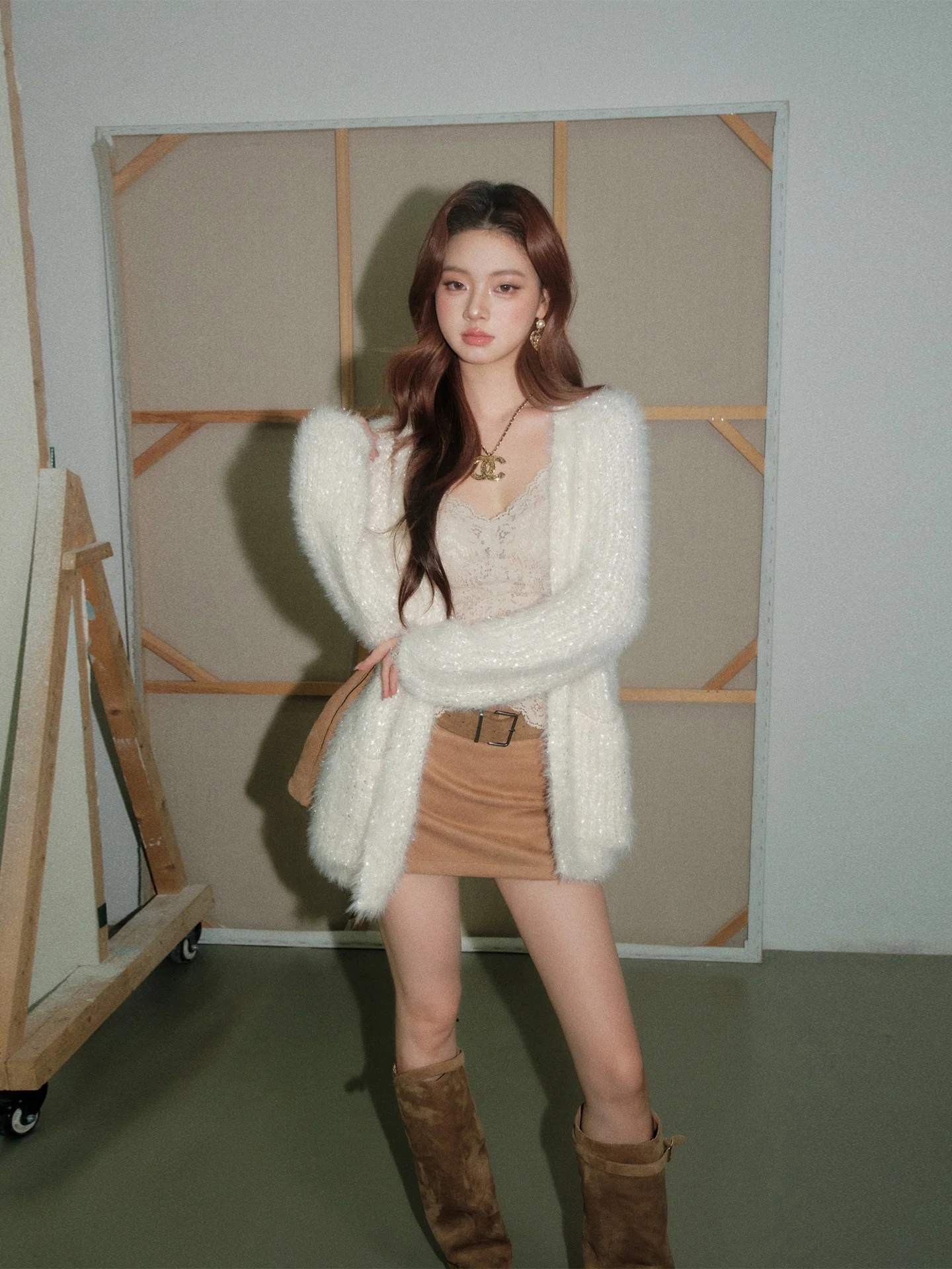 

Olivia Duo Luxury Fla Fce Open Cardigan Soft Loose Women's Knitted Sweater Casual Daily ort Length Pure Color