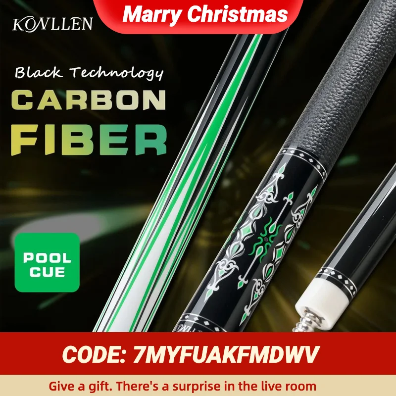 KONLLEN Carbon Fiber Pool Cue 12.5mm Tip 3*8/8 Joint Pin pool stick Professional Taper Low Deflection Billard cue