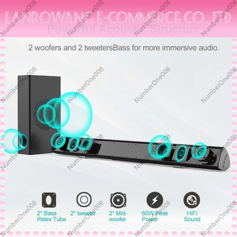 120W Power Soundbar Wireless Bluetooth Speaker Home Theater Surround Sound Audio for TV Projector