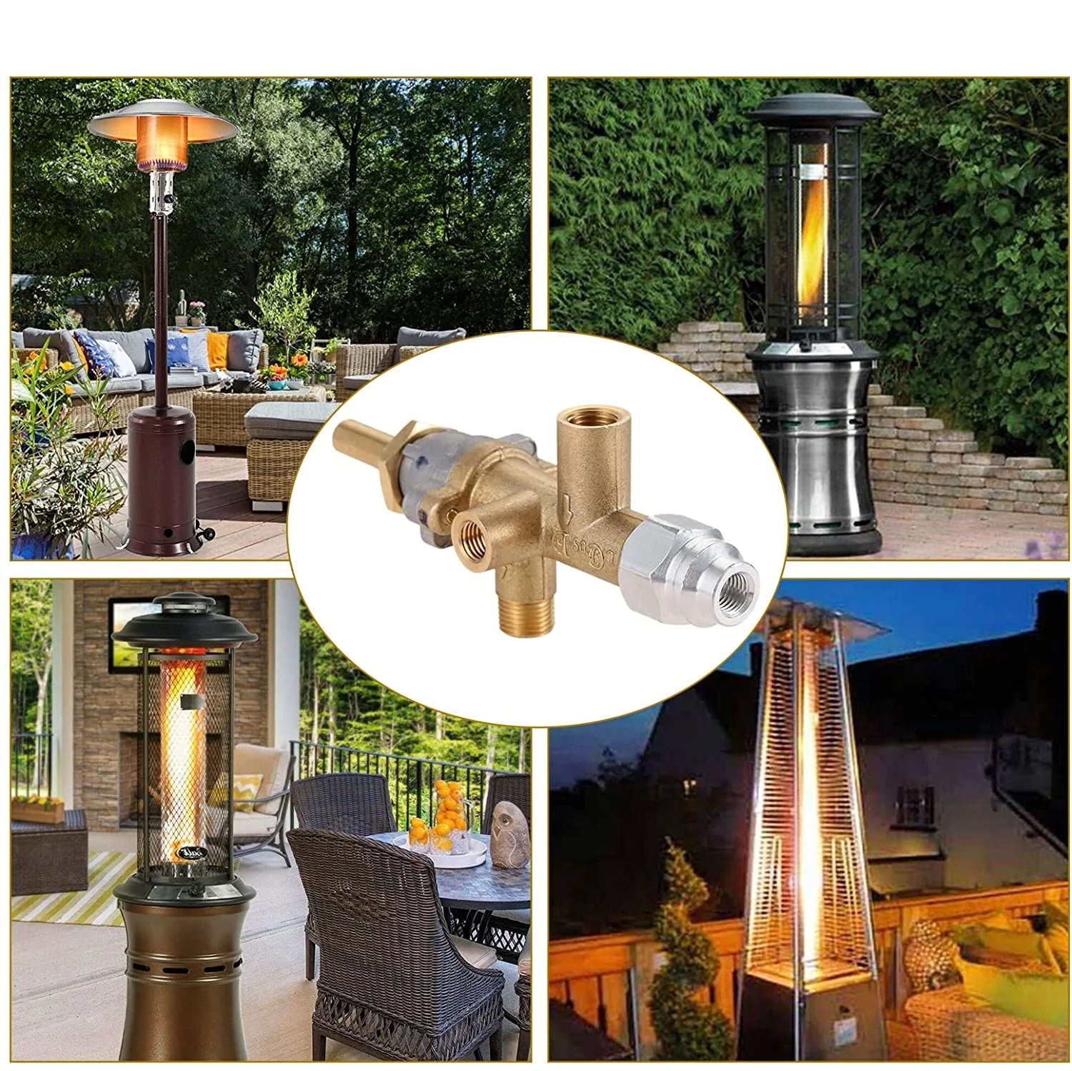 Safety Brass Patio Heater Room Space Heater Main Control Valve with Pilot Port Fit for Low Pressure Gas Patio Burner Connection