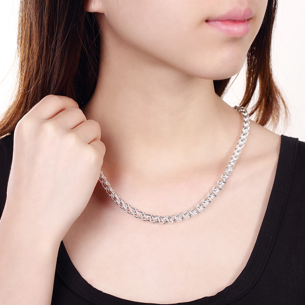 Modische 925 Sterling Silber 6MM Gedrehte Kreisketten-Armband-Halsketten-Schmucksets für Damen und Herren Klassisches Mode-Party-Geschenk – Detail 4