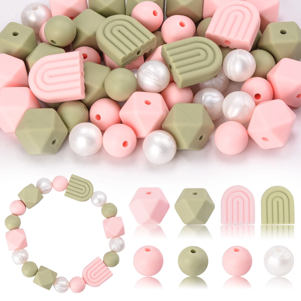 LOFCA 54pcs 12mm Beads Hexagonal Silicone Loose beads  for Making Bracelet Necklace keychain DIY Jewelry Accessories