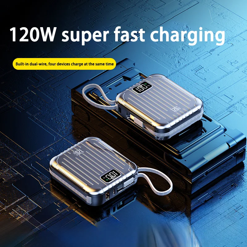 Lenovo 50000mAh Mini Portable Power Bank 120W Fast Charge Large Capacity Battery  2 Cables  for iPhone Xiaomi Samsung 2024 New