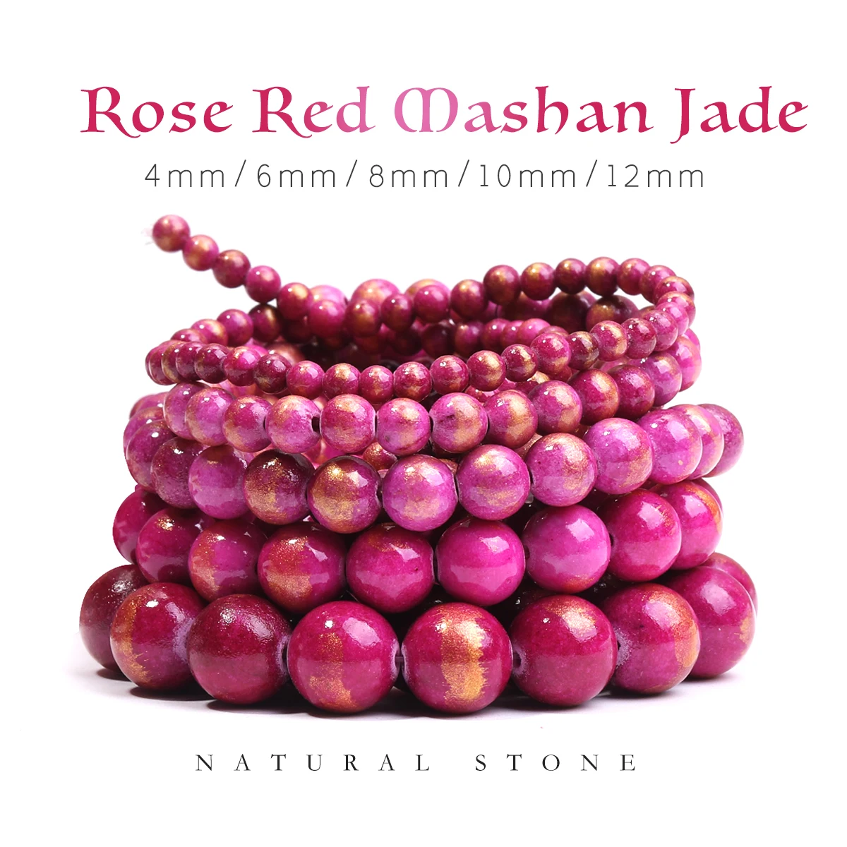 Mashan Jade Gold Rosy Red Round Beads Agate Stone Large Hole 1.6-1.8mm DIY Bracelet Necklace Jewelry Accessories 4/6/8/10/12mm