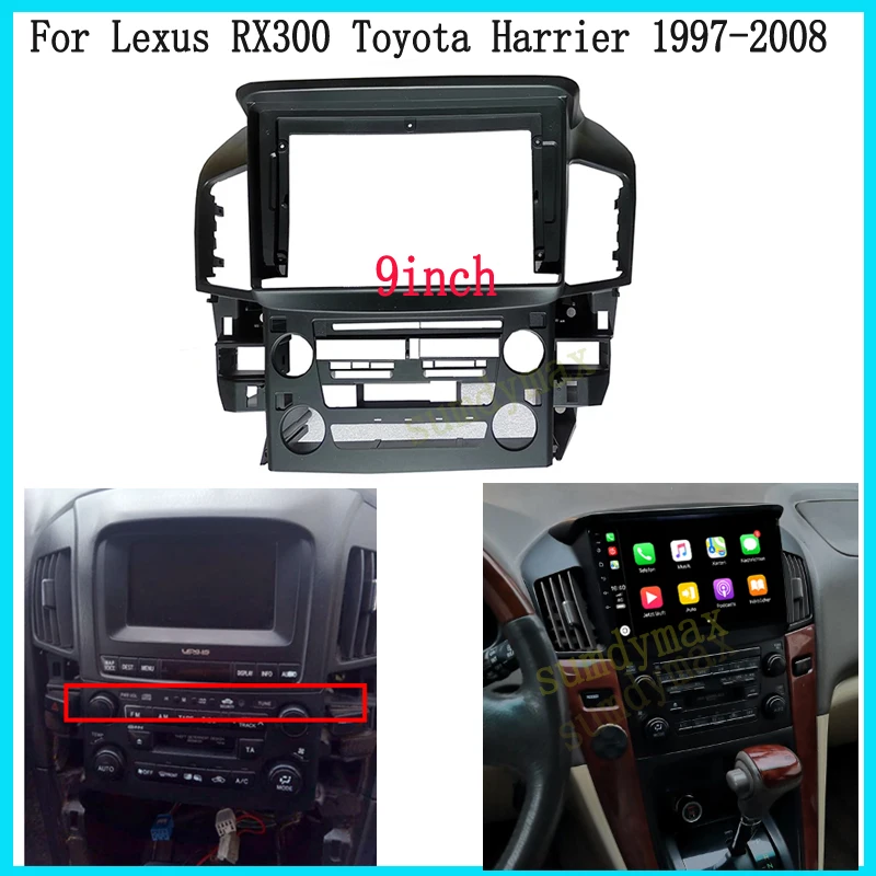 Car Radio Fascia para Toyota, Toyota, Harrier, Lexus RX300, XU10 1997, Video Panel Player, Quadro Traço Áudio, Kit de montagem do painel, 9 polegadas, 2Din