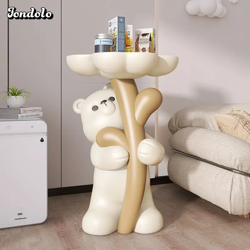 Cute Bear Embracing Flowers And Landing  Side Table Ins Style Living Room Bedroom Table Pink Children\'S Room Decoration Bedsid