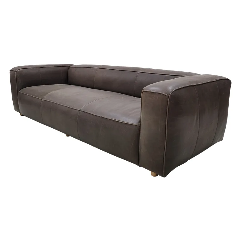 Internet celebrity homestay cowhide bread sofa three-person sofa