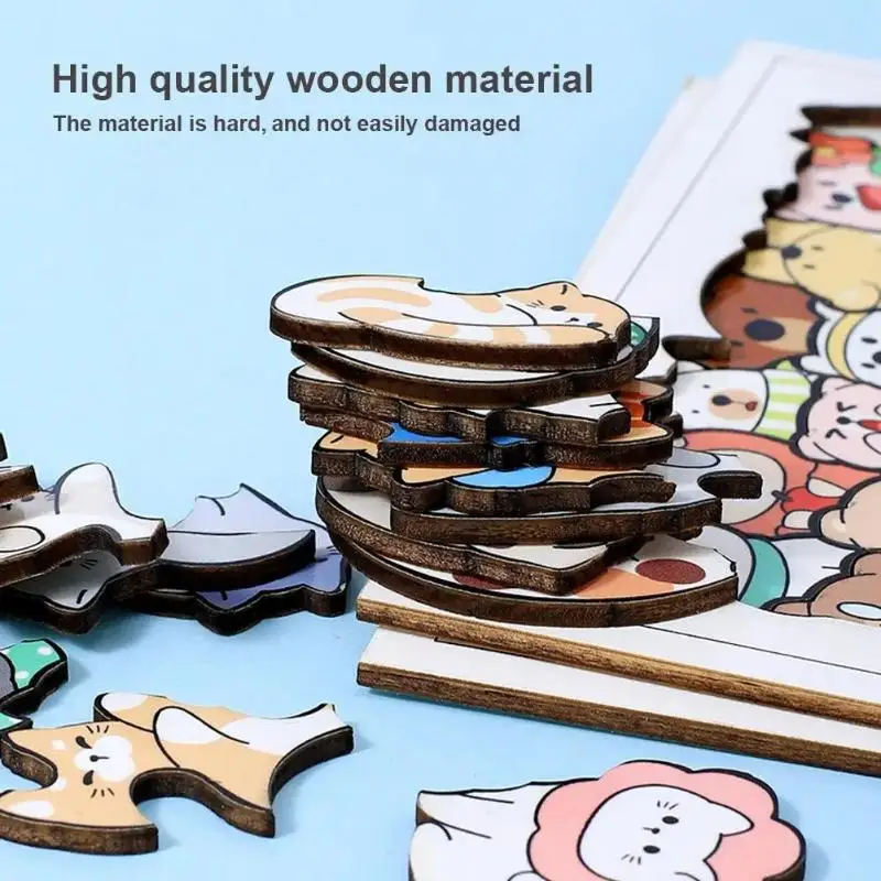 50Pcs Animal Wooden Puzzle Jigsaw Cats Dogs Set Kids Stacking Building Blocks Educational Toy Preschool Gift For Boys Girls