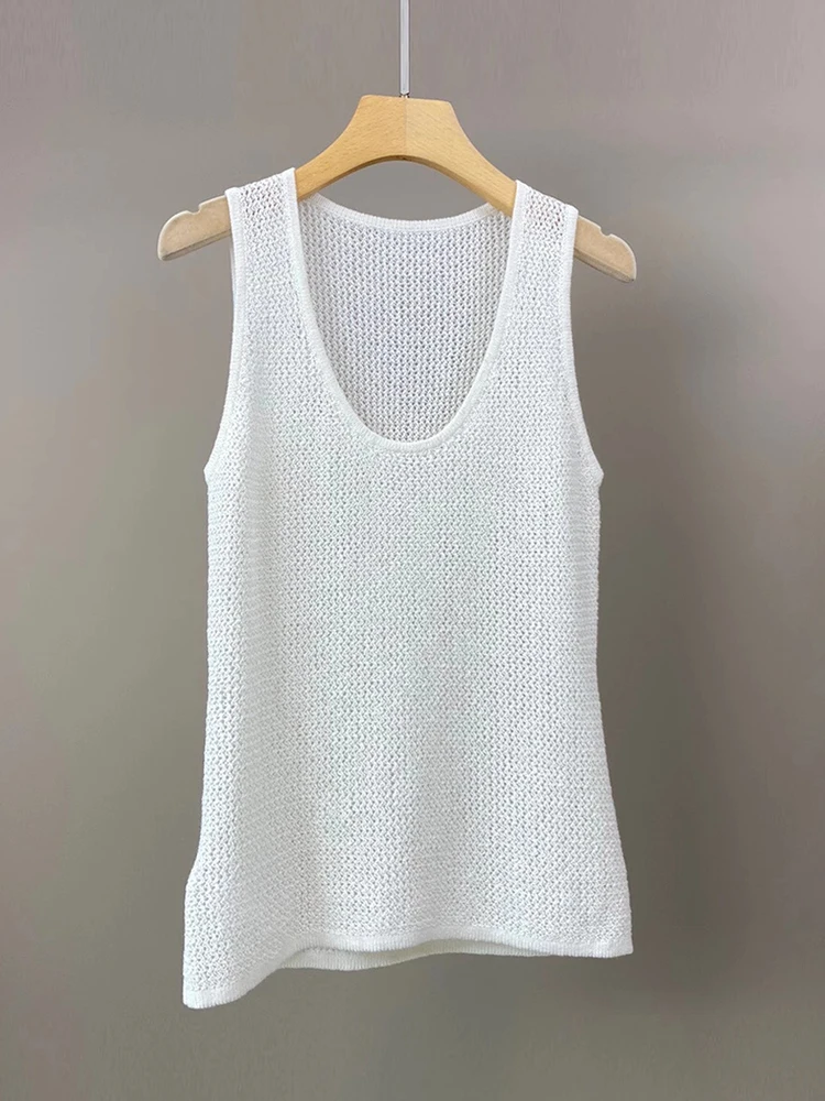 Faionable U-Ne الجوف خارج القطن الكتان Svel تانك الأعلى رقيقة الصيف أعلى للنساء تخفيف Sle فضفاضة تناسب طول منتظم