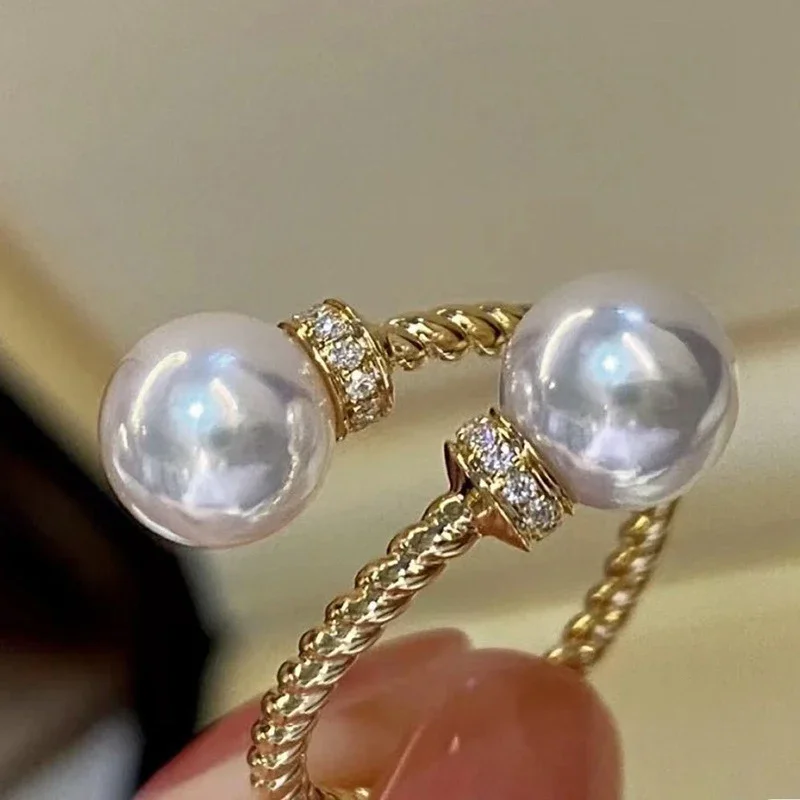 Twist double Pearls adjustable Rings