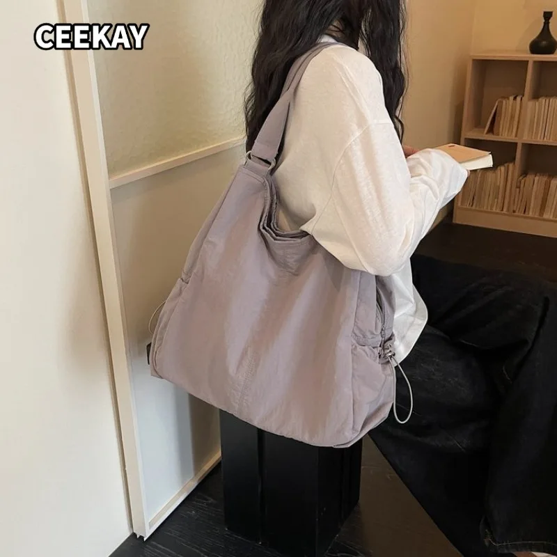 

Women's Casual Solid Color Nylon Hobo Tote Bag, Large Capacity Shoulder Bag for Work, Travel, School, and Daily Errands