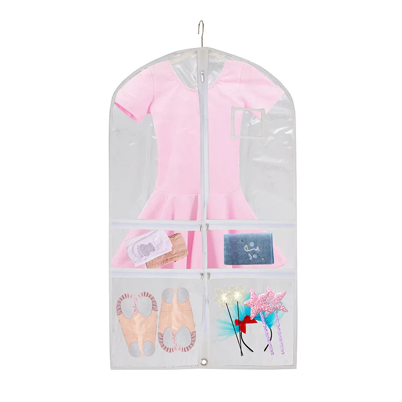 40'' Clear Dance Costume Garment Bags for Dancers With Pockets PVC Waterproof Foldable Travel Hanging Clothes Dress Storage Bag