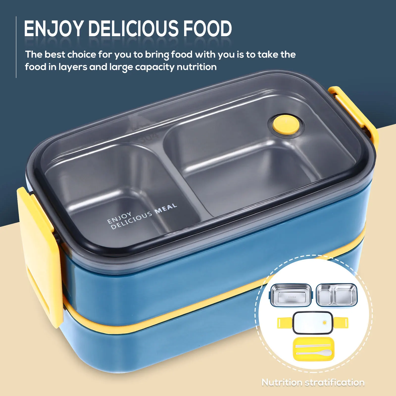 

Double-Layer Student Bento Box Premium Stainless Steel Nordic Style Easy Carry Lunch Container Food-Safe Recyclable Worker