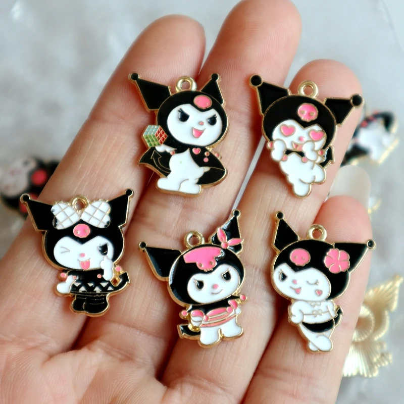 10PCS SANRIO Kuromi Cartoon Animal Kawaii Alloy Enamel Pendant Anime Charms DIY Necklace Bracelet Earrings Keychain Accessory