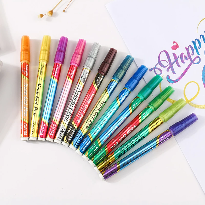 12 Colors Glitter Highlighter Pen Markers Kid Graffiti Painting Pen Handwriting Drawing Fluorescent Pen Office School Stationery