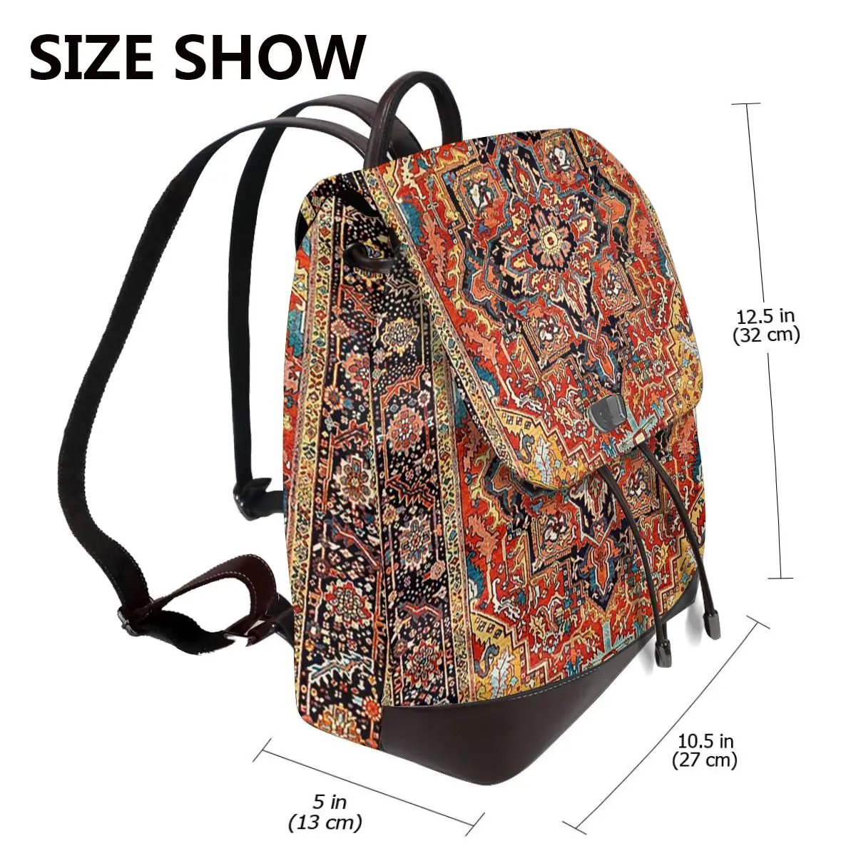 Heriz Persian Carpet Print Bookbag School Student Bags Hiking Travel Daypack for Women Fashion Derma Backpack