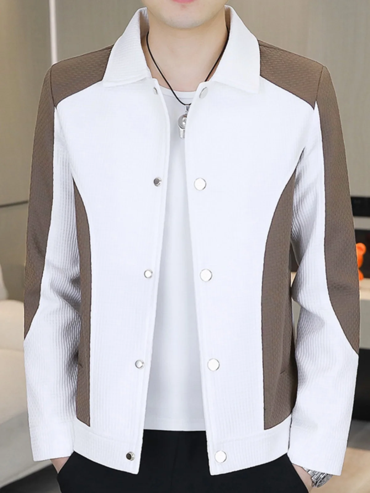 

Мужская модная ретро-куртка в стиле пэчворк с воротником-стойкой, весна-осень, новинка, уличный стиль, из полиэфирного волокна