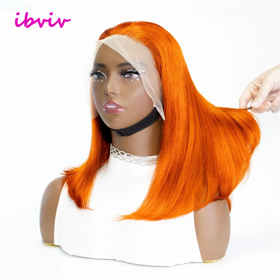 # Peluca Bob 350 de cabello humano 13x4, color naranja jengibre, pelucas frontales de encaje Bob corto liso, peluca Bob prearrancada de cabello humano para mujer