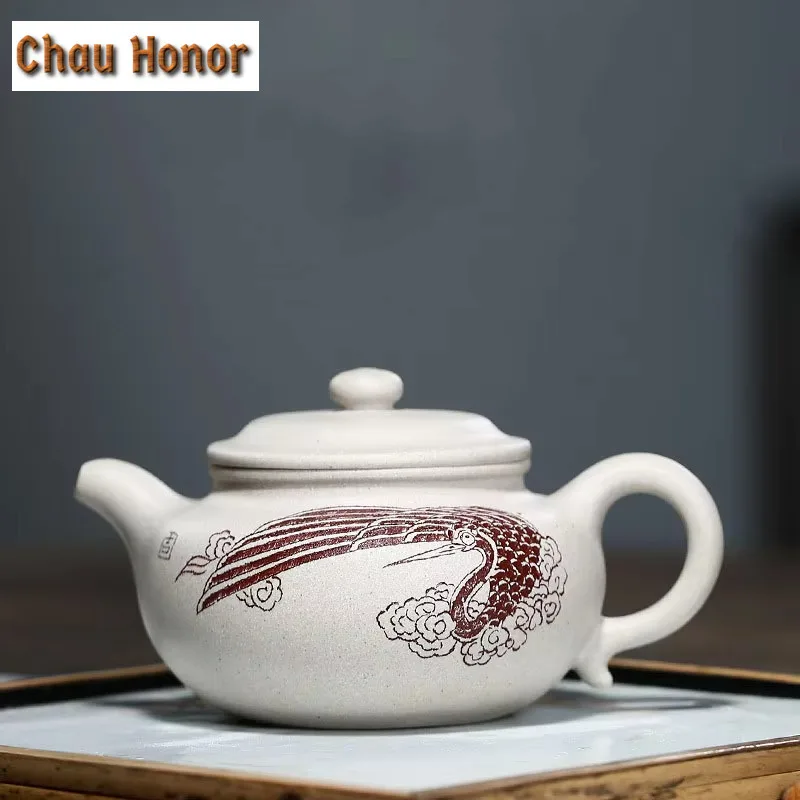 

Исинский высококлассный чайник для чая ручной работы 260 мл Белый журавль фиолетовая глина античный чайник для красоты китайская чайная церемония индивидуальный подарок