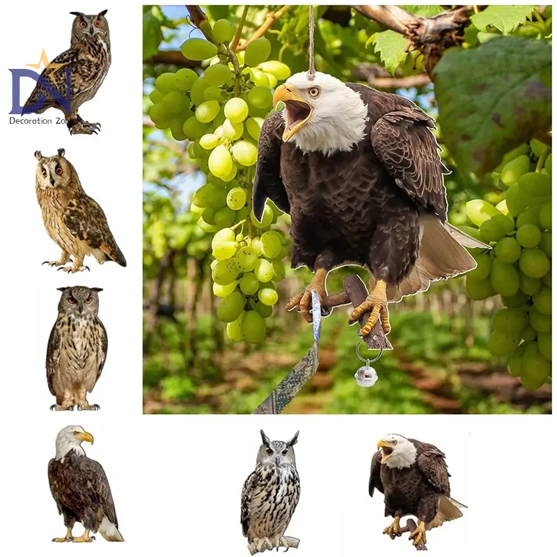 

With Bells Bird Repel Owl Scarecrow Rectangle Hanging Fake Bird Scare Device Waterproof Bird Repeller Scare Birds Away Decor