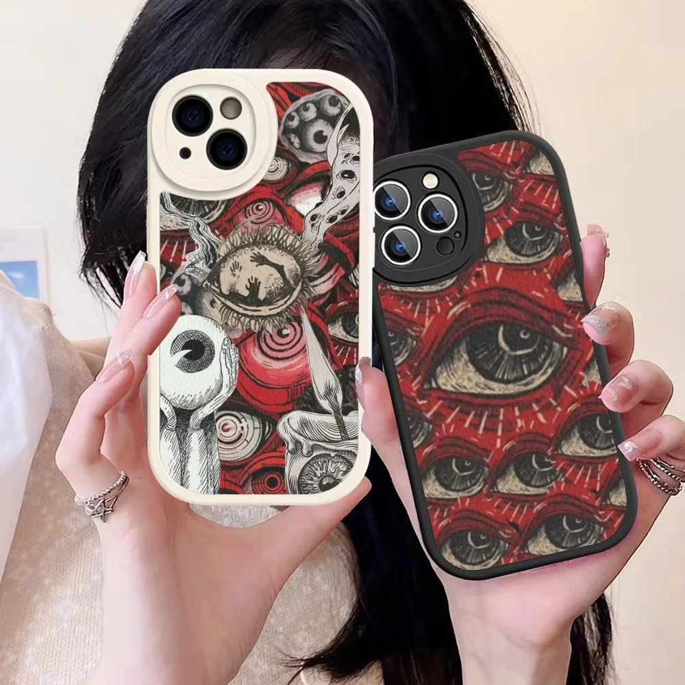 Scary Face Eyes Phone Case Hard Leather For iPhone 14 13 12 Mini 11 14 Pro Max Xs X Xr 7 8 Plus Fundas