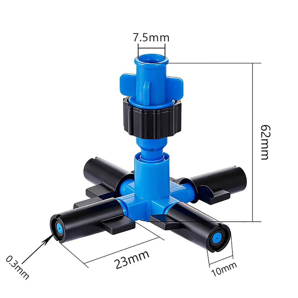 7.5mm Cross-Shaped Atomizing Nozzle with 4 Outlets Atomizing Spray Nozzle For Garden Agricultural Irrigation Plants Flower Water