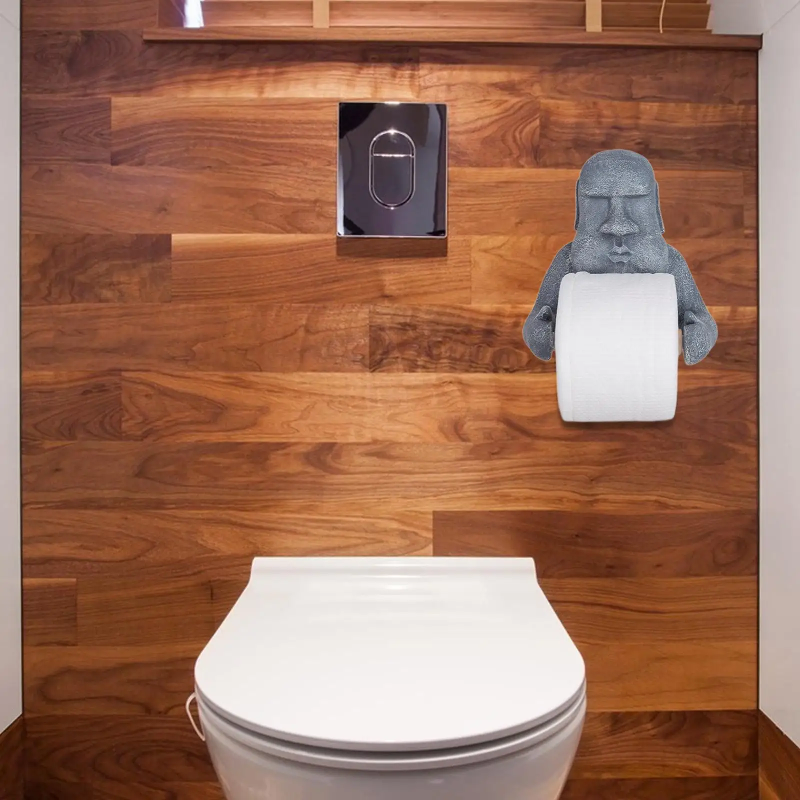 Unique Moai Toilet Roll Holder Resin Wall Toilet Accessory Compact Bathroom Tissue Rack for Space Saving Decor