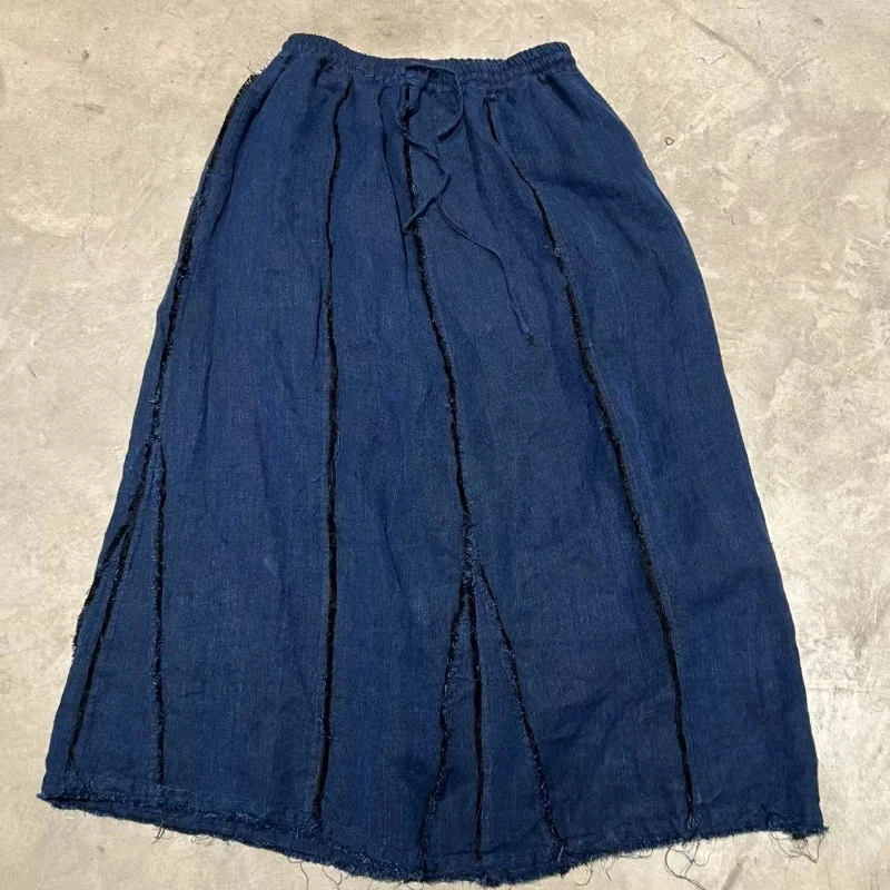 Gonna lunga casual da donna stile patchwork A Line Nuovo gonne a pieghe femminili comode allentate vintage a doppio strato autunno 2025