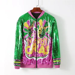 Mardi Gras Clothes Green Gold Purple Reversible Full Customize Sequin Bomber Jackets