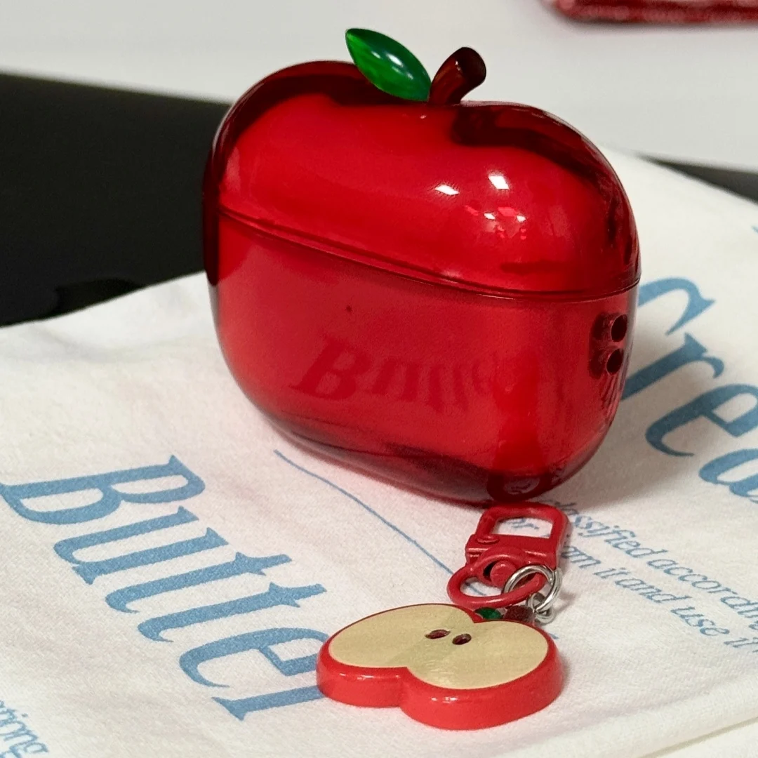 حافظة سماعة أذن شفافة على شكل أبل لأجهزة Airpods Pro 1/2/4 حافظة حماية حمراء من السيليكون هدية غطاء سماعة أذن مخصصة