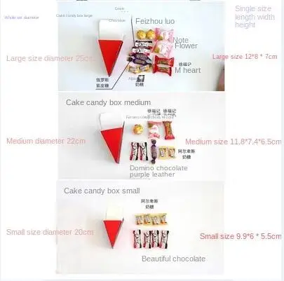20pcs Blue / Red Triangular Cake Style Wedding Favors Candy Boxes Party Gift Box With Faux Flowers Ribbons Tags