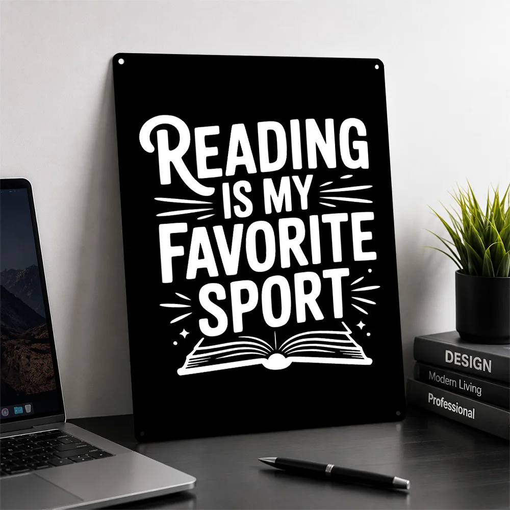 Reading Is My Favorite Sport Text Art Personalized 3D Textured Metal Poster Wall Art Vintage Tin Signs for Bedroom Decorations