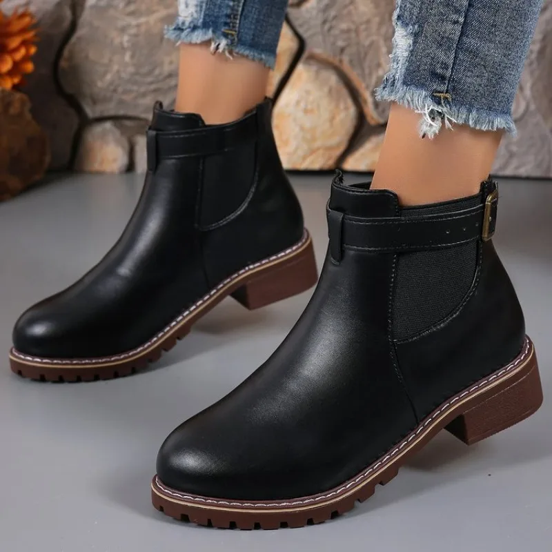 2024 New Elegant Women's Boots Fashion Retro Thick Bottom Women's Autumn Round Head Fashion Boots