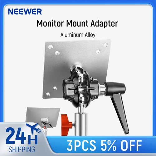 Imagen 1 del producto NEEWER Adaptador de montaje para monitor con soporte VESA, adaptador de soporte de luz de aleación de aluminio ajustable Dual 360 ° Tornillo de rótula M4 y 5/8""
