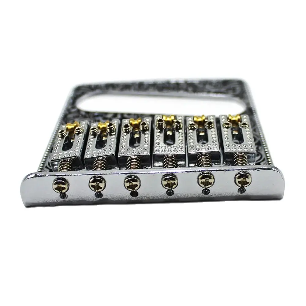 6 String Roller Saddle Bridge and Control Plate for TL Electric Guitar with Carving Decorative Pattern Strings Through Bridge