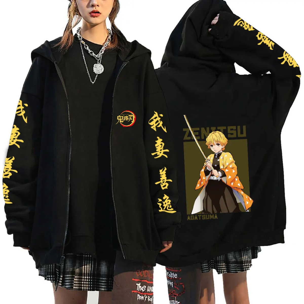 Demon Slayer Anime Harajuku Hoodies Men Women Rengoku Kyoujurou Graphic Zip Hoodie Pullover Kimetsu No Yaiba Sudaderas Hombre