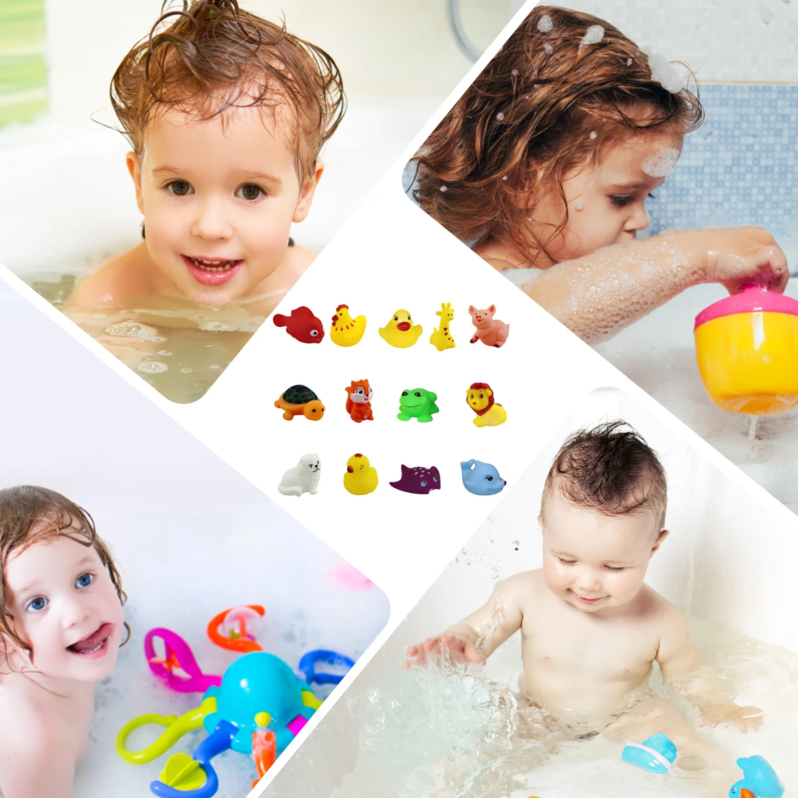 Juguetes de baño de animales para bebés, flotador de goma con sonido para apretar, piscina para niños pequeños, juguete de animales para nadar, juego de agua para niños, 13/26 piezas