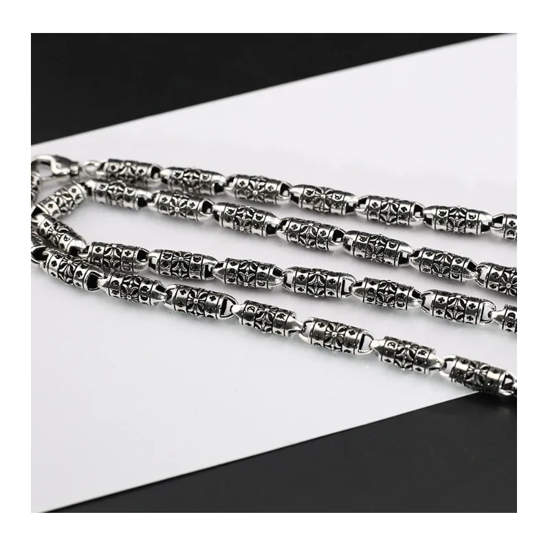 

Crowe Hollow Cross Flower Thick Chain Necklace Retro Punk Style Men's and Women's Versatile Thai Silver Necklace
