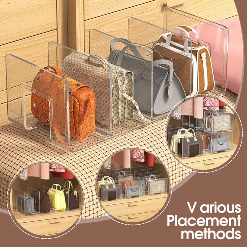 Purse Handbag Organizer Clear Plastic Bag Organizer for Closet 13 x 6 x 5 Inches 4 Sections Shelf Divider Closet Organizers