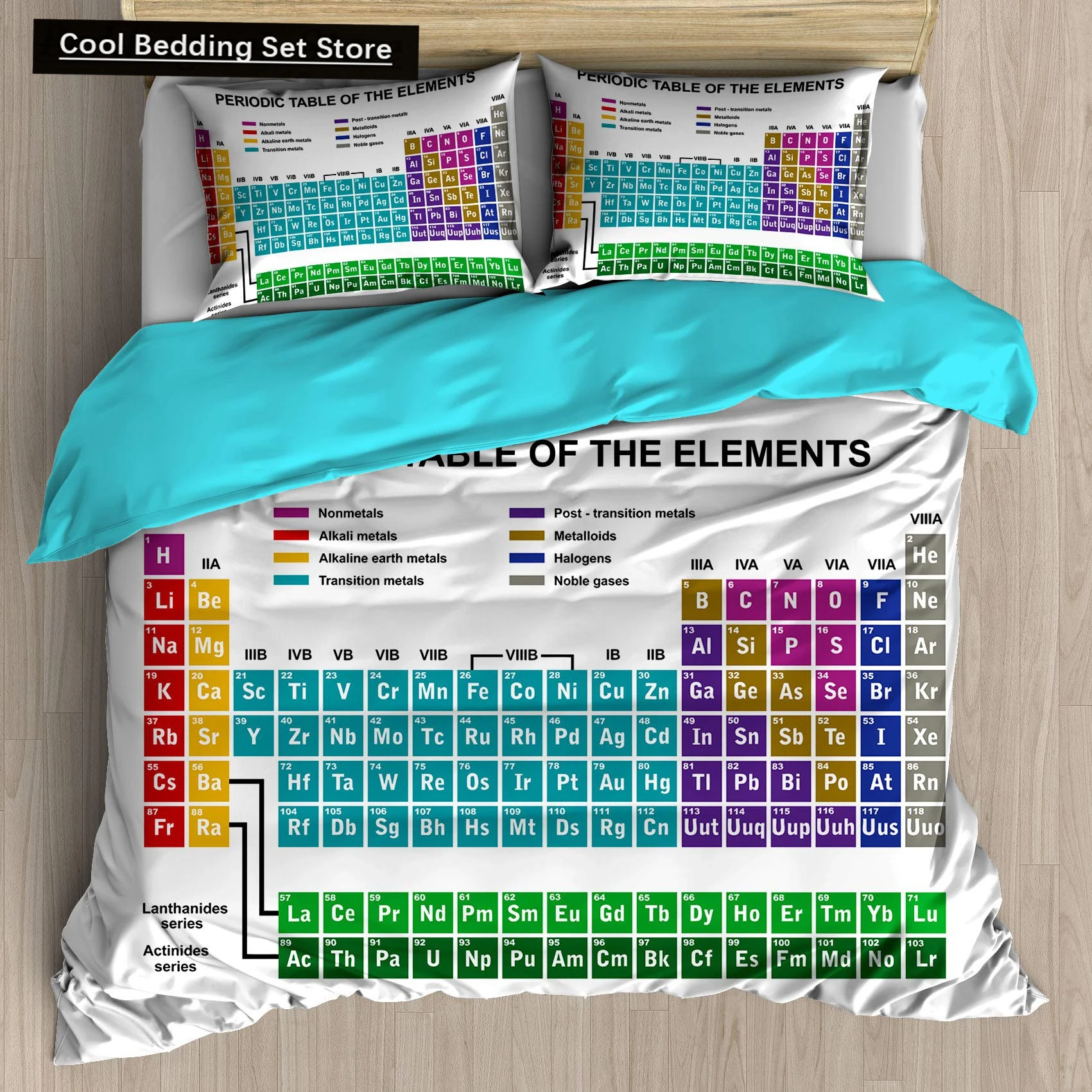 Periodic Table King Queen Duvet Cover Educational Science Chemistry Bedding Set for Students Teachers Element Table Quilt Cover