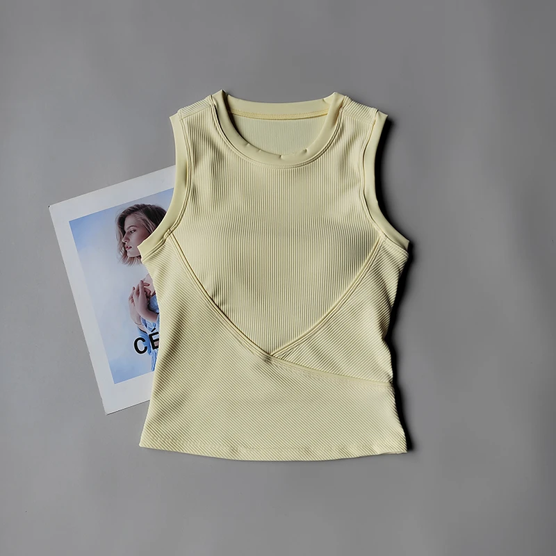 Yoga-Sportweste im neuen Stil, BHs für Frauen, schmaler kurzer Stil mit Brustpolster, schnell trocknender ärmelloser Fitnessanzug für Yoga. – Detail 10