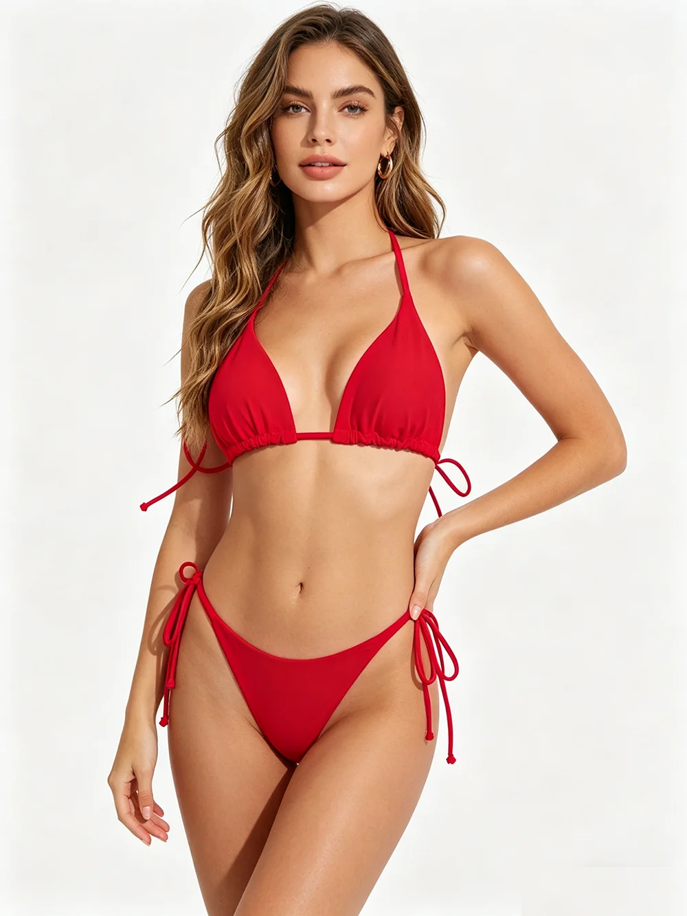 2026 Sexy Halter Low Waist Bikini Set Women's Triangle Thong Swimsuit Knot On The Edge Swimwear Bathing Suit Brazilian Biquinis