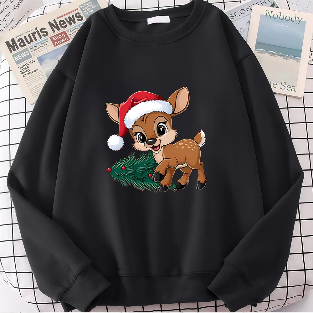 Kerst Elanden Print Dames Hoodies Herfst Winter Vrolijk Kerstfeest Lange Mouw Pullover Casual Sweatshirt Ronde Hals Unisex Tops