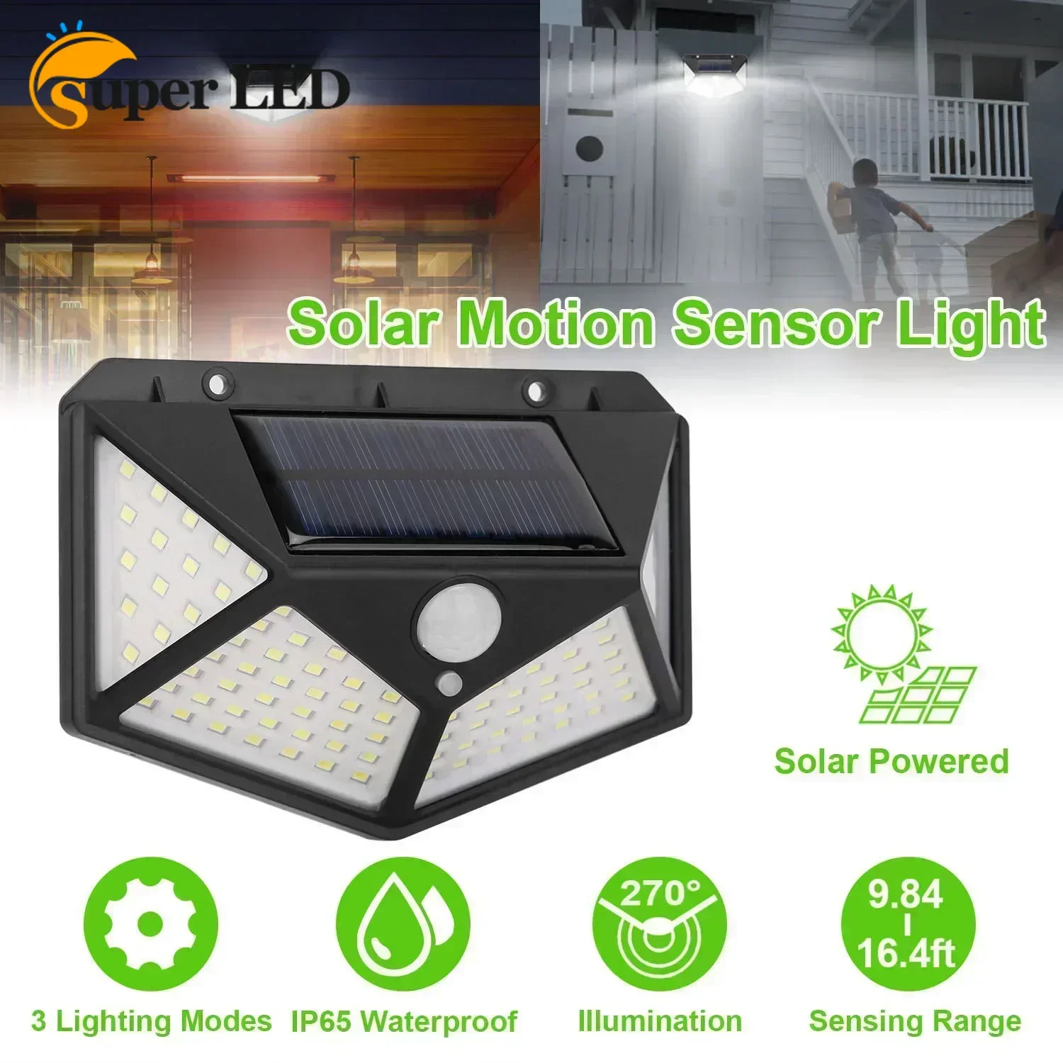 

Multifunctional 100LED Solar Lamps Outdoor Garden Decor Solar LED Light Waterproof Sunlight Powered Spotlight with Motion Sensor