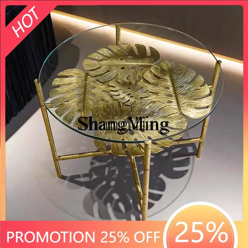 

SM new simple household villa living room brass storage edge a few high-end glass leaves round corner a few