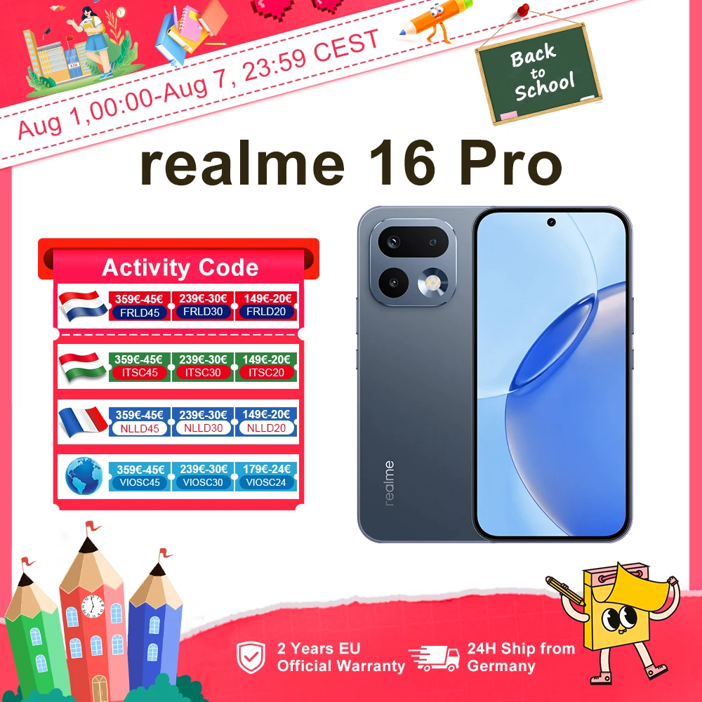 realme 16 Pro 5G Smartphone Euro Edition MediaTek Dimensity 7300 Max 200MP Kamera 6500mAh Akku 6,78-Zoll AMOLED 144Hz Bildschirm