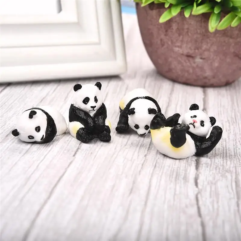 4pcs/set Cute Panda Moss Micro Landscape Terrarium Figurine Decoration Resin Funny Panda Babies Ornament Fairy Garden Miniature