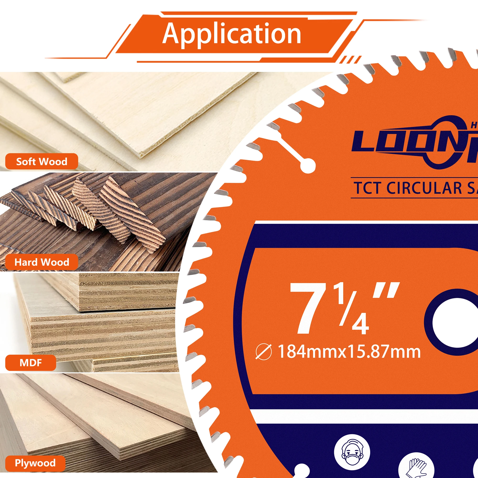 Loonpon TCT Hartmetall-Kreissägeblatt, Radscheiben, Holztrennscheibe, 115 140 165 184 254 mm, Holzbearbeitungs-Sägeblatt