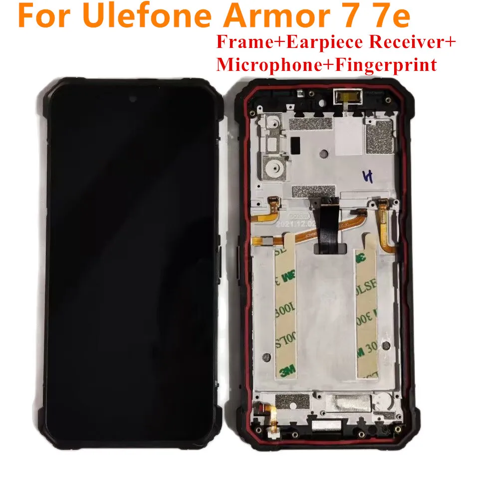 For Ulefone Armor 7 7E Phone LCD Display With Frame Touch Screen Digitizer Assembly+Receiver+ Microphone MIC+Fingerprint FPC