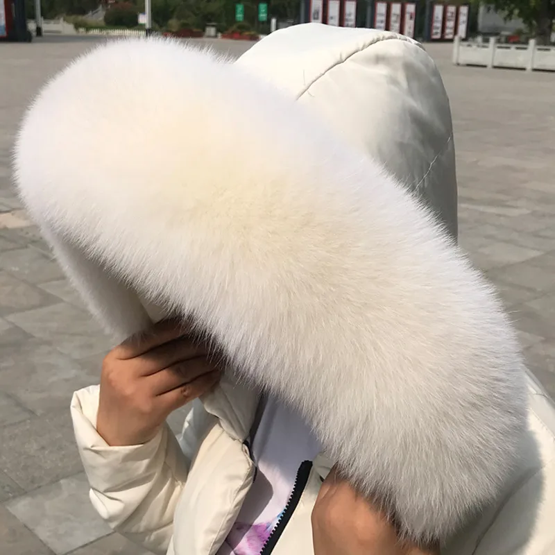 Winter Women Fox Fur Collar Warmer Real Fur Scarf for Coat Parkas Luxury Furry Hood Trims Decor Scarves Genuine Men Fur Shawls